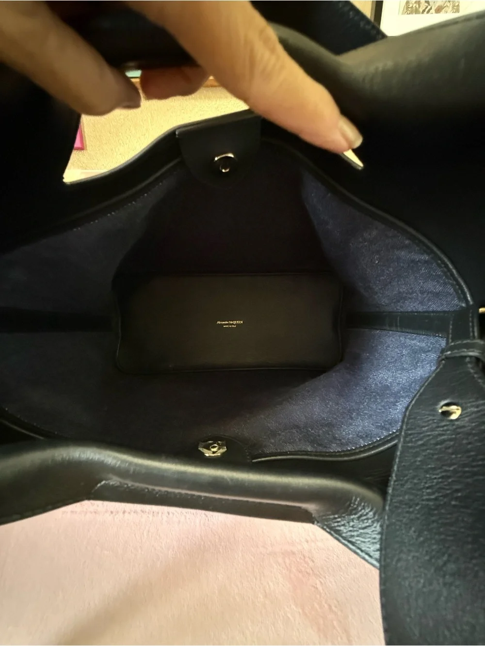 💯Auth! Alexander McQueen “The Bow Bag” Denim w Black Leather Trim & Interior.